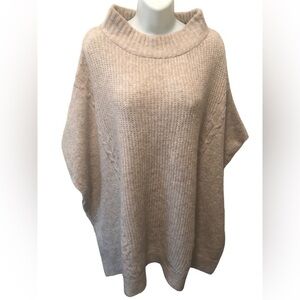 Elie Elie Tahari Cozy Mock Neck Cable Knit Pullover Sweater Poncho Sz S/M Tan